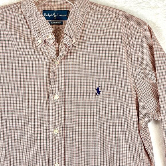 Ralph Lauren Mens 15.5 32/33 Grid Micro Check Plaid Custom Fit Preppy Shirt - Picture 1 of 7